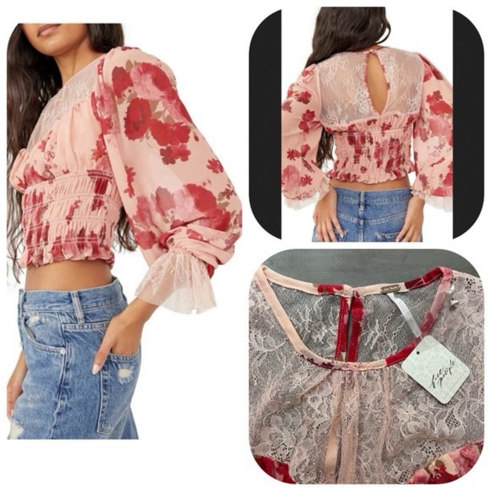 NWT Free People Romantic Long Sleeve Lace Crop Top